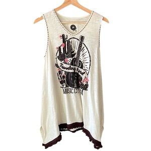 Double D Ranch Sz M Cream Traveling Kind Graphic Western Longline Tank Tunic Top